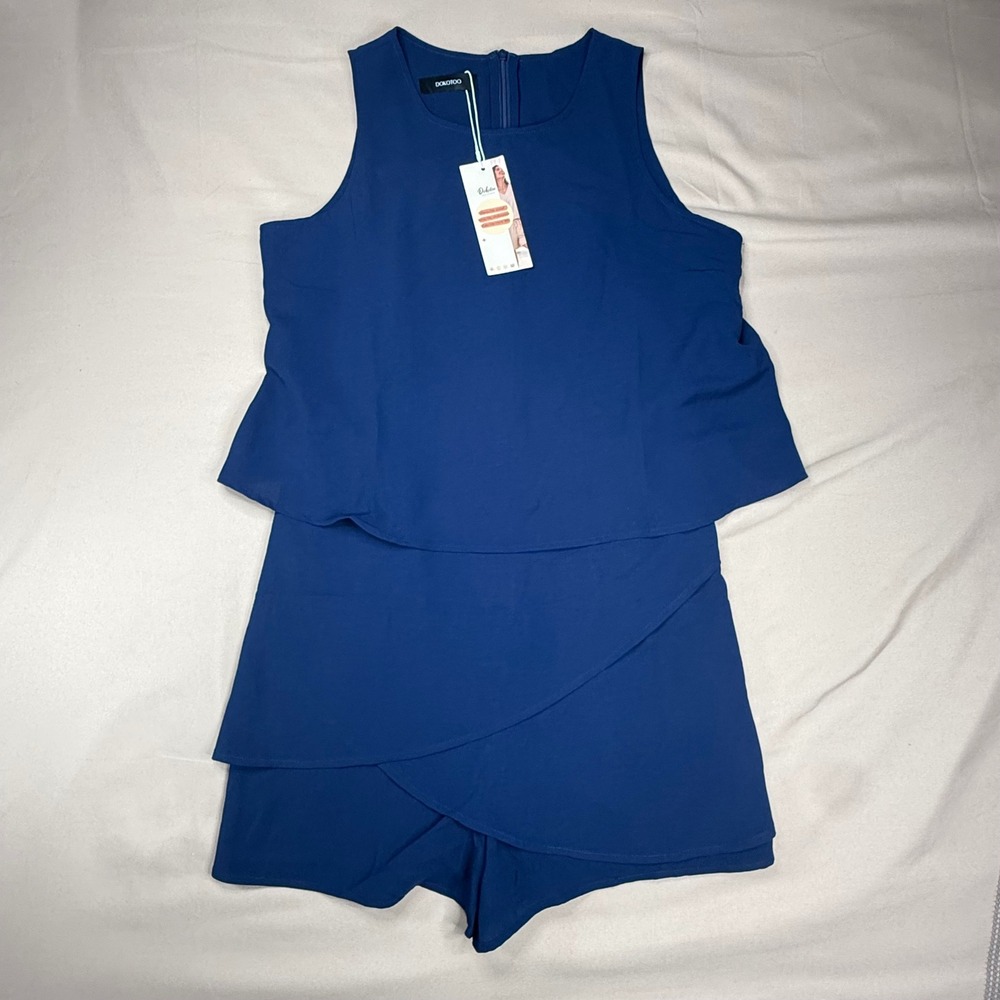 Dokotoo Womens Navy Blue Layered Sleeveless Romper Size M New